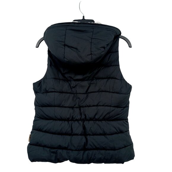Hollister Black Puffer Vest Sherpa Lining Hood Size Medium - Picture 2 of 9